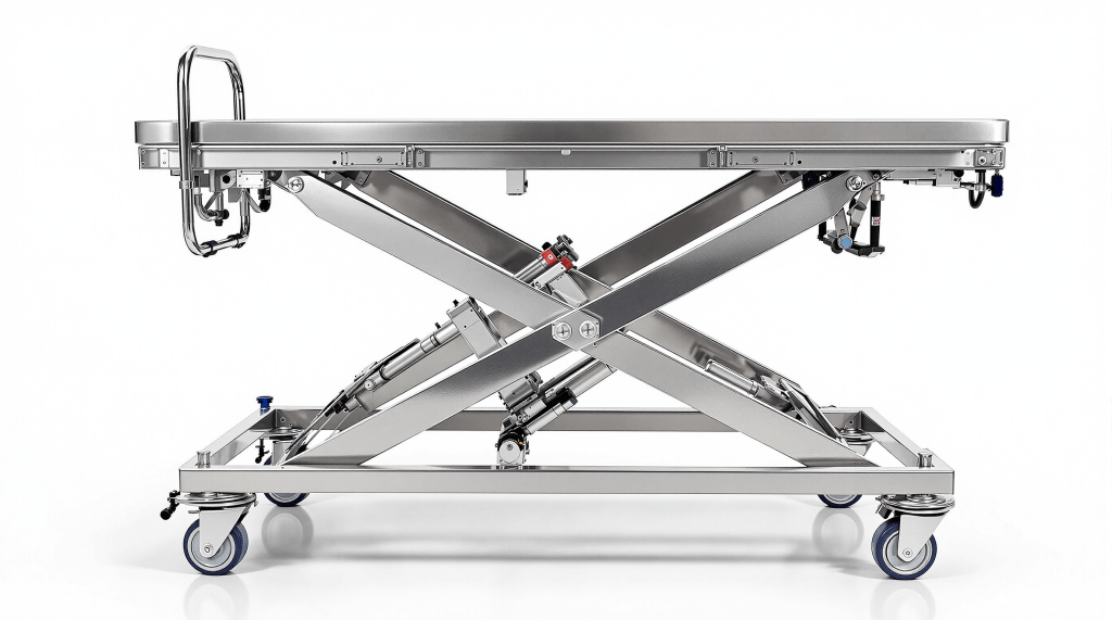 he morgue unit is equipped with an internal privacy door to ensure discretion and maintain a respectful environment during body handling.